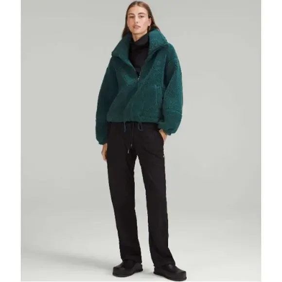 Lululemon Cinchable Fleece Zip Up 6 Green Jasper Plush High Neck Sherpa Athletic - Picture 8 of 16
